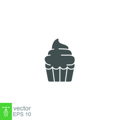 Cupcake icon solid. simple birthday cake. tasty muffin cream cake. sweet snack, dessert and pastry symbol. Confectionery creamy bake. Vector illustration. Design on white background. EPS10