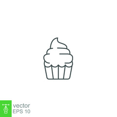 Cupcake icon line. simple birthday cake. tasty muffin cream cake. sweet snack, dessert and pastry symbol. Confectionery creamy bake. Vector illustration. Design on white background. EPS10