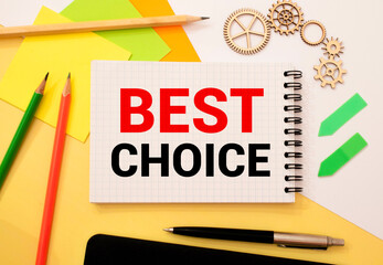 A hand with a marker writing 'Best Choice'.