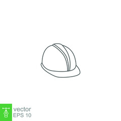 Helmet, worker, construction icon line. Hard cap safety and protective in industrial caution, silhouette yellow hat for technician equipment. Vector illustration. Design on white background. EPS 10