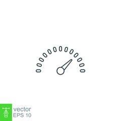 Speedometer icon line, logo Dashboard indicator, tachometer, speed measurement, accelerate equipment. Modern style web page, app symbol. Vector illustration. Design on white background. EPS 10