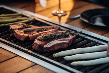 Fresh-grilled meat. Grilled beef steak medium is rare on the grill