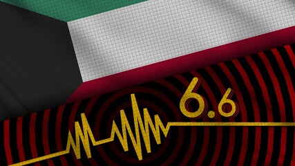 Kuwait Wavy Fabric Flag, 6.6 Earthquake, Breaking News, Disaster Concept, 3D Illustration