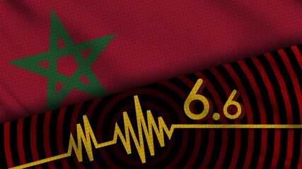 Morocco Wavy Fabric Flag, 6.6 Earthquake, Breaking News, Disaster Concept, 3D Illustration