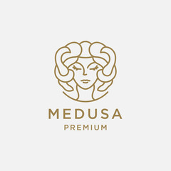 elegant feminine medusa line art logo design template