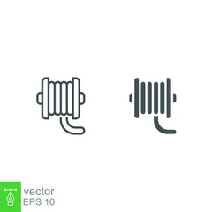 Obraz premium Coil cable spool line and glyph icon. Wire Electric cable on a reel. Roll of Cable routing Rope symbol. simple pictogram outline and solid style. Vector illustration. Design on white background EPS 10