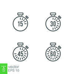 stopwatch set for every 15 minutes icon. countdown analog timer deadline Set. Clock dial with showing minute in four style can be use for app. vector illustration. Design on white background. EPS 10