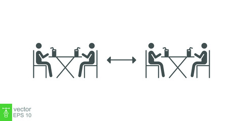 Obraz na płótnie Canvas Two group people drinking coffee in cafe icon. New normal dine in concept with safe table. keep social distancing as prevention spread of Covid19. Solid, Glyph style. vector illustration Design EPS 10