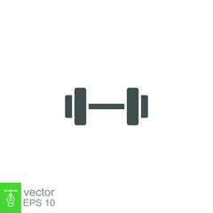 Gym sport, dumbbell icon. Short bar with a weight at each end for exercise or muscle building. Heavy barbell, weight lifting. Glyph or solid vector illustration. Design on white background EPS 10