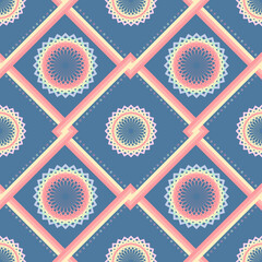 ethnic pattern with geometric seamless mandala in blue background for fabric