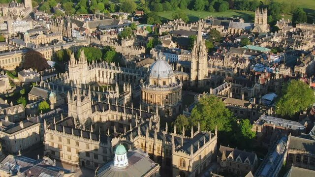 Aerial view over the city centre and university buildings, Oxford, Oxfordshire, England, United Kingdom