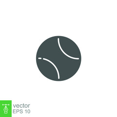 Tennis ball sport icon. a hollow rubber ball covered with felt. Golf equipment. solid, glyph style pictogram. logo symbol website, and app. Vector illustration. Design on white background. EPS 10