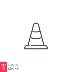 Road traffic cone icon. safety highway, construction guidance. Alert, warning accident information. security marking. line style. editable stroke vector illustration Design on white background EPS 10