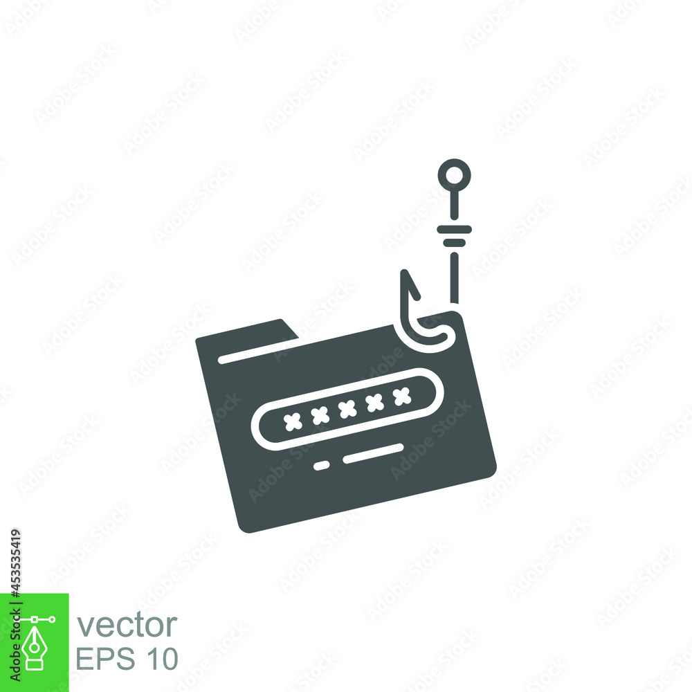 Poster password phishing icon. network data security and hack, hacking. cyber attack, online scam, password