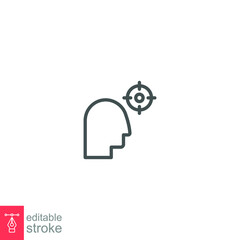 Business Concept Focus line icon. Editable stroke. Human avatar, user with Target, arrow, mind, innovation, solution symbol. Pictogram Vector illustration. Design on white background. EPS 10