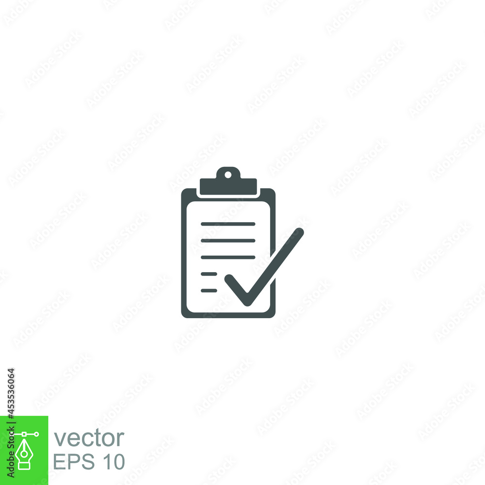 Poster check list document glyph icon. clipboard, paper and check mark. office note approval, notepad, cont