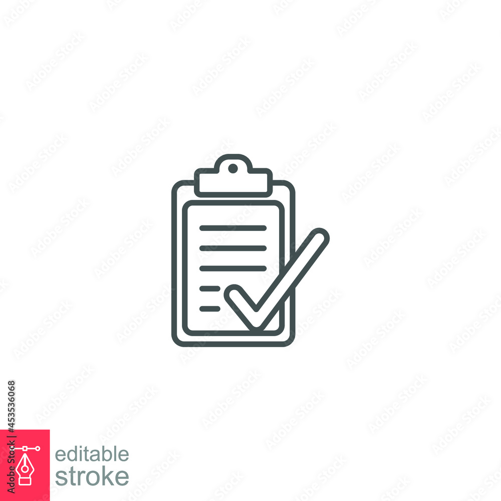 Aufkleber check list document line icon. clipboard, paper and check mark office note approval, notepad, contra