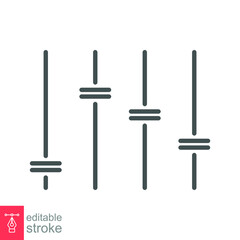 Music equalizer, mixer audio line icon. Sound Console board media. control volume for balance music, adjusting recording equipment. Editable stroke vector illustration Design on white background EPS10