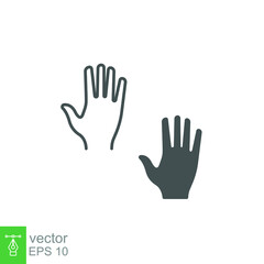Fototapeta na wymiar Human hand line and glyph icon. High five. Five fingers gesture. hand raised. Hi Five. Prohibition, warning, stop symbol. Abstract. Editable stroke Vector illustration Design on white background EPS10