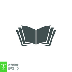 Open book glyph icon. E-book, cover digital magazine, journal, dictionary, science novel. simple pictogram for bookstore and library logo. vector illustration. Design on white background. EPS 10