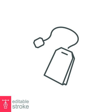 Teabag, dip, aromatic Line icon. Herb tea bag packaging For morning beverage symbol. Outline pictogram style for web And app. Editable stroke. Vector illustration. Design on white background. EPS 10