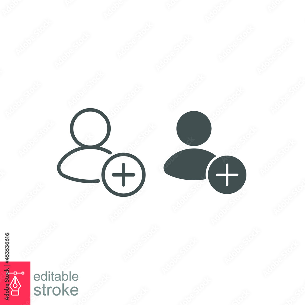 Poster add friend line and glyph icon. profile user. follows person symbol. user add contact. simple pictog
