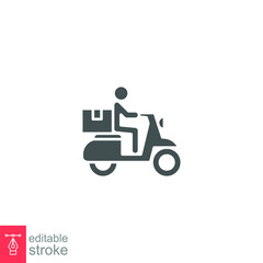 Delivery bike glyph icon. Courier Service man. shipping fast delivery man riding motorcycle. Track and trace processing. Fast delivery scooter Vector illustration design on white background EPS 10