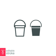 Water bucket line and glyph icon. paint pot. Handle container equipment household clean plastic for topic like decorating, home improvement renovating. Editable stroke design on white background EPS10