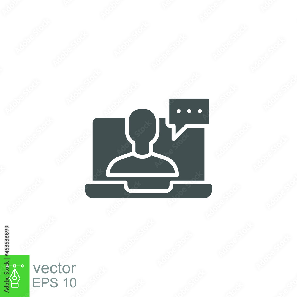 Aufkleber webinar online class glyph icon. monitor screen, user chat discussion for consulting virtual classro