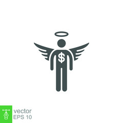 Angel investor business startup and communication glyph icon. Informal investor. Investment Founder Businessman angel. Startup accele. Flat vector illustration. Design on white background. EPS 10