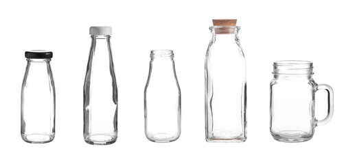 group of glass bottle on white background