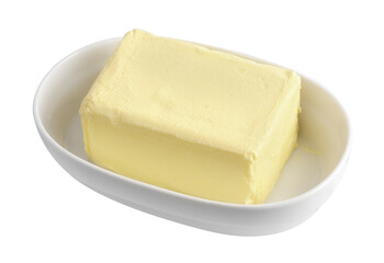 butter in ceramic cup on white background