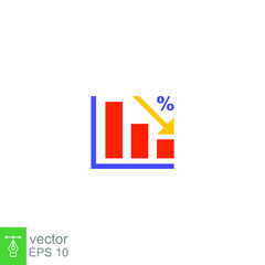 Flat Design Style Tax percentage decrease icon. analytics chart statistic with arrow decrease progress. Marketing report data. vector illustration. design on white background. EPS 10