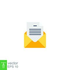 Flat Design Style Email letter open icon. Mail envelope for new letter messaging symbol. News postcard logo pictogram for business web and app. vector illustration design on white background EPS 10