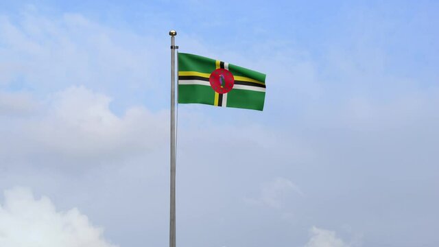 3D, Dominican flag waving on wind with blue sky and clouds. Dominica banner blowing, soft and smooth silk. Cloth fabric texture ensign background. National day and country occasions concept-Dan