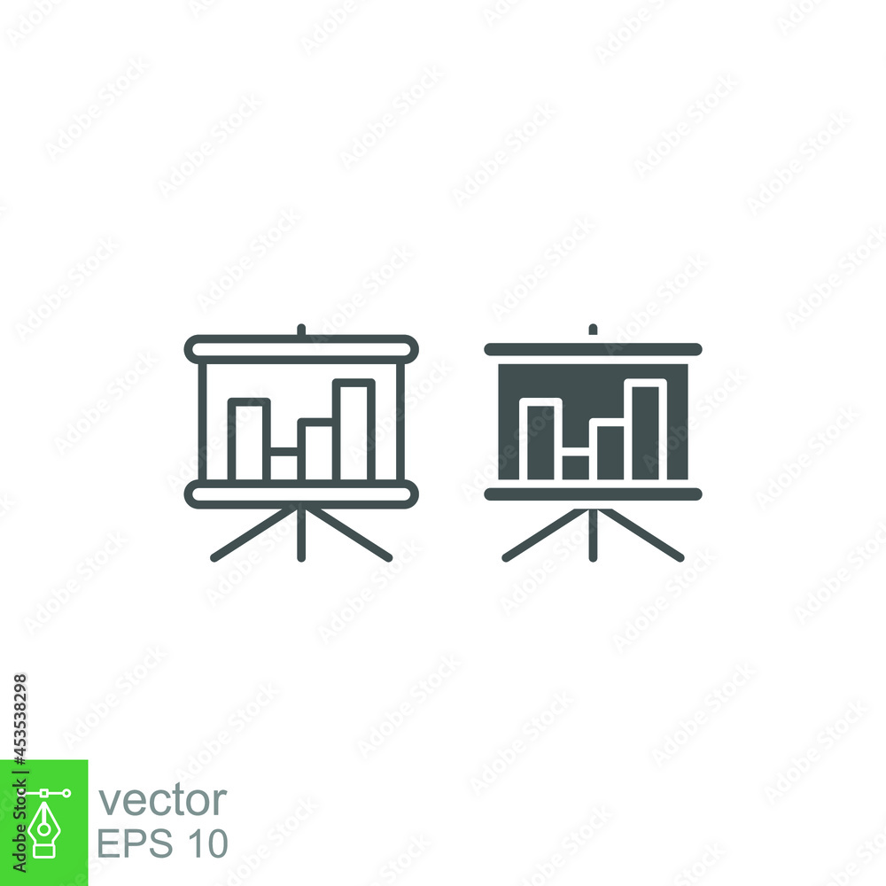 Poster business presentation stand line and solid icon. demonstrate at blackboard concept. presentation bil