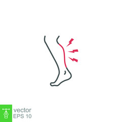 Shin hurts thin line icon. Body pain concept, Shin pain sign. eg injured in shin area icon in outline style for mobile concept and web design  vector illustration design on white background. EPS 10