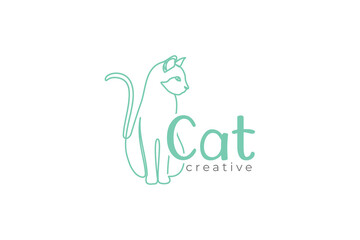 Cat Logo Design Template with line art style design