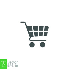 Shopping cart solid icon. Trolley. shopping basket logo for purchase product in online shop symbol. simple sale grocery bag. retail container Vector illustration design on white background. EPS 10