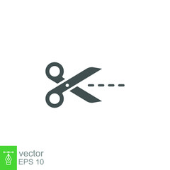 Scissor solid icon. cutting logo. trim or trimmer sign for separation and cut out utensil label. simple cut with dotted line. sharp scissors. Vector illustration design on white background. EPS 10