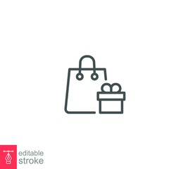 shopping bag line icon. Paper Grocery bag, woman handbag sale badge. purchase packet logo in online shop commerce. Editable stroke. vector illustration design on white background. EPS 10