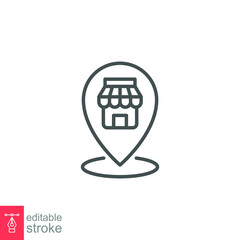 Store location line icon. Pin map market shop location for Online commerce marketing and promotion. Shop place navigation label. Editable stoke Vector illustration design on white background. EPS 10