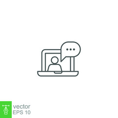 Webinar, online meeting education. Online training. Virtual learning courses. Teacher talking on Video player class streaming. Line Vector illustration. Design on white background. EPS 10