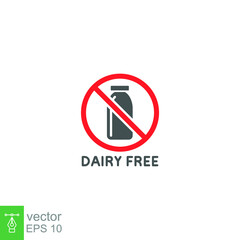 Dairy product free icon. Dietary Lactose, Vegan Food label Contain. Milk allergen Intolerance for web and mobile concept.  glyph Symbol pictogram. Vector illustration design on white background EPS 10
