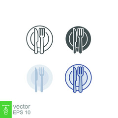 Plate and knife with a fork icon, dinner, meal, eat cutlery different style. Restaurant dish dining table set. Tableware, silverware serving logo Vector illustration design on white background. EPS 10