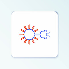 Line Sun with electric plug icon isolated on white background. Energy saving concept. Colorful outline concept. Vector