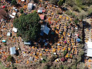 Mexican Cemetery during the day of the dead holiday.