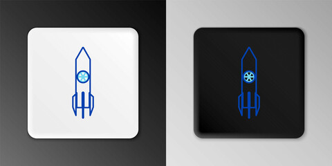 Line Nuclear rocket icon isolated on grey background. Rocket bomb flies down. Colorful outline concept. Vector