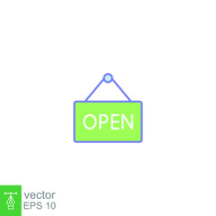 welcome open store icon. Open the door tag for market notice. store opening advertising sign. Hanging information onboard filled outline style. Vector illustration design on white background. EPS 10 