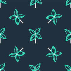 Fototapeta na wymiar Line Pinwheel icon isolated seamless pattern on black background. Windmill toy icon. Vector